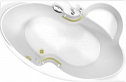 BellSan Акриловая ванна Индиго 168x110 L с гидромассажем с ручками белая/золото – фотография-1